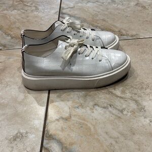 Sam Edelman White Croc-Embossed Sneakers